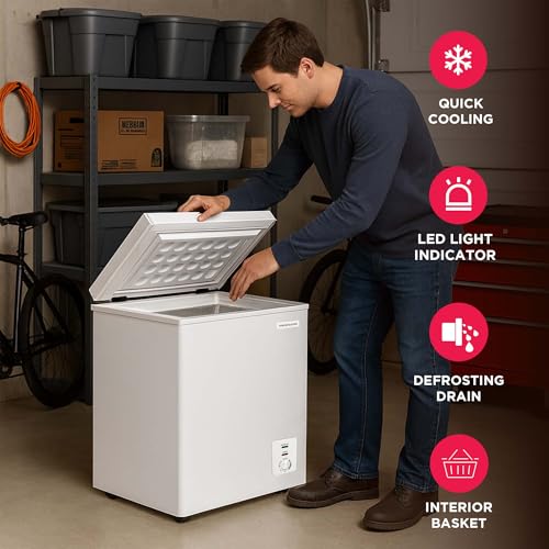 Image of Frigidaire Chest Deep Freezer, 2.0 Cu. Ft. Capacity, Adjustable Thermostat-Removable Vinyl Coated Wire Basket-Easy Defrost Drain- Garage Ready- Pearl White