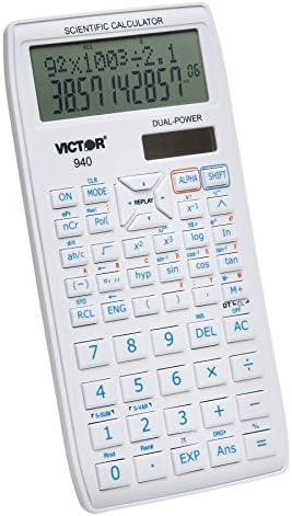 Victor 940 10-Digit Advanced Scientific Calculator with 2 Line Display, Battery and Solar Hybrid Powered LCD Display, Great for Students and Professionals, White