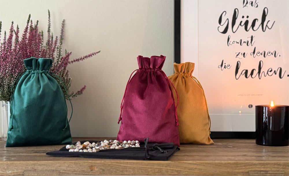 Qiantull Fluwelen zakjes, groot, 10 stuks, 20 x 30 cm, sieradenzakjes van fluweel, bruiloft, feest, cadeauzakjes, reusachtig cadeauzakjes, stoffen zakje met trekkoord, fluwelen zakje voor bruiloft