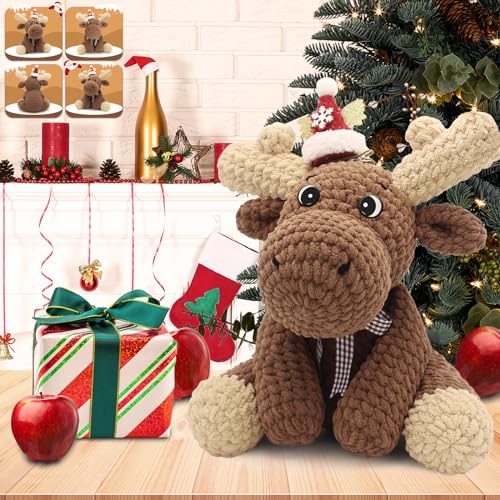 Image of CODGP Crochet Kit for Beginners, 11.8-Inch Elk Crochet Kit for Adults | Crochet Starter Kit Gift, Animal Amigurumi Kit, Durable Chenille Yarn, Full Supplies, Step-by-Step Videos, for Crochet Lovers