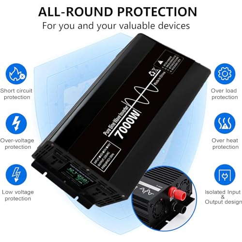 Inverter a onda sinusoidale pura da 7000 W-10000 W, 12 V/24 V/48 V a 110 V/220 V CA for camper, barche e pannelli solari domestici con display LCD.(10000w 24vto220v)