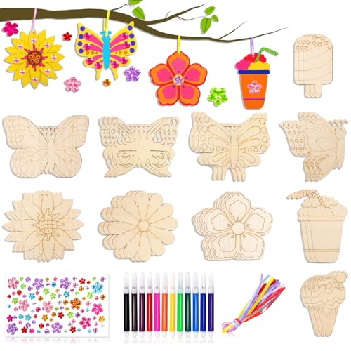 Solaverano 30 Pezzi Bricolage DIY in Legno, con Penna & Adesivi Pietre Preziose, Bricolage Bambini, Kit Lavoretti Creativi, Bambini Compleanno, per Feste di Compleanno