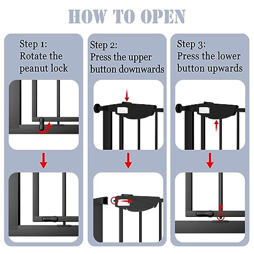 Image of DEARBB Triple Lock Baby Gate for Stairs Doorways and House 31 inch to 86 inch Extra Wide Pressure Mounted Easy Walk Through Auto Close Safety Pet Gate Black 31.1-48.42 inch