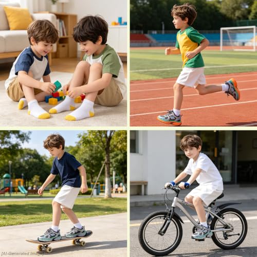 Image of EPEIUS Kids' Low Cut Ankle Socks Cotton Seamless Toe Sport Athletic Socks for Boys Girls White Black Navy 4 /8 Pack