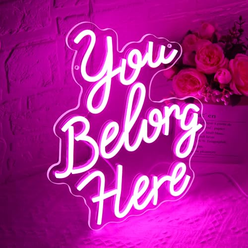 Image of You Belong Here Neon Sign for Wall Decor | Inspirational LED Light for Classroom, Office, Dorm Decor, Gift for Men Size 13.8*11.7in