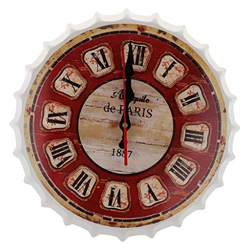 Reloj de pared de cuarzo con tapa de cerveza estilo vintage para dormitorio, salón, hogar, oficina, decoración (F)
