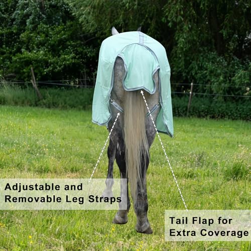 Image of Horse Fly Sheet Lining, Mesh Equine Sheets Fly Rug, UV Protection | Breathable Mesh Fly Sheet for Horse, Equine Summer Sheet, Bug Mosquito FlySheet for Stable, Pasture, Barn (69 inch, Mint Green)