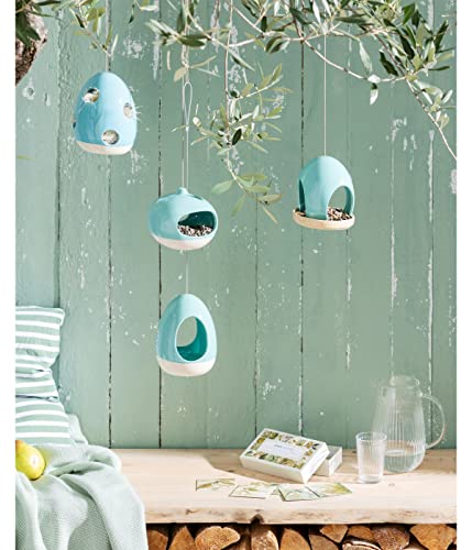 Dehner Natura Premium Wildvogel Futterstelle Casa, Futterstation / Tränke für Wildvögel, Futterspender wetterfest / hängend, inkl. Aufhängevorrichtung, ca. 11.5 x 11.5 x 13.5 cm, Steinzeug, blau