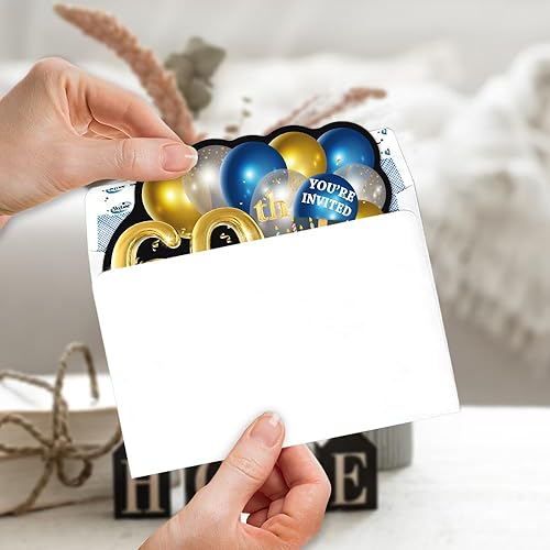 Miniatura 4 de ERHACHAIJIA 20 tarjetas de invitaciones rellenas en forma de pastel y globos azules y dorados con sobres, divertidas invitaciones de cumpleaños 60