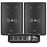 High-powered PA system set with dual Vonyx SL15 15" passive speakers and a 4-channel mixer amplifier, delivering 800W peak sound output for crisp audio in band gigs, church events, or vocal performances. Versatile 4-channel mixer with Bluetooth strea...