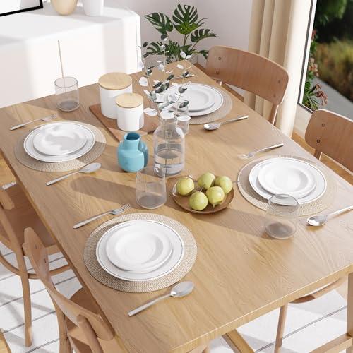Image of Dining Table Mats Set of 4 | Cotton Table Mat 32 cm Diameter, Encasa XO Washable Round Table Mats, Heat Resistance Dining Table Placemats, Handmade Ribbed Style for Centre Table, Beige & Off White Mix