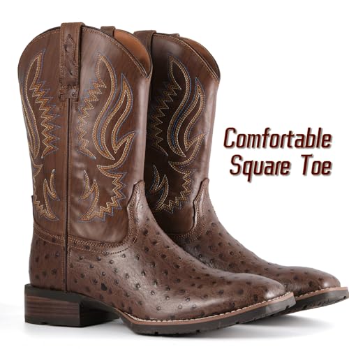 Image of SUREWAY Cowboy Boots For Men - Mens Square Toe Western Boot,Oil /Slip Resistant,Durable Fashionable Classic Pull on 10 Inch Boots Mid Calf Wellington Boots
