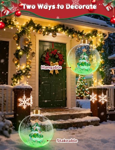 Boule de Noël gonflable géante de 61cm avec éclairage LED motif sapin