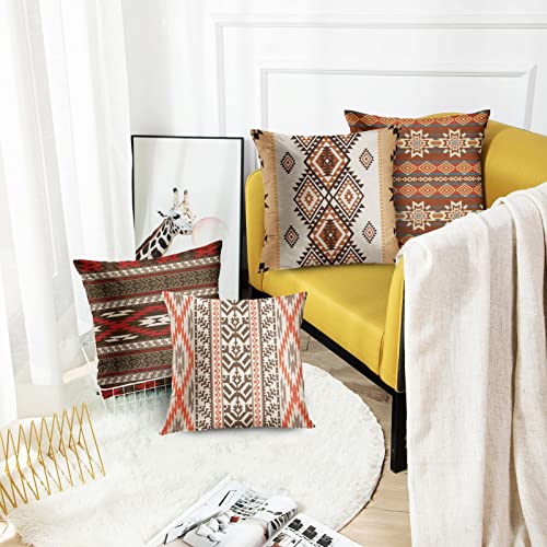 Emvency QCY2023022502-SD4-48-JP Set Of 4 Beige Ethnic Throw Pillow Covers Geometric Abstract Seamless Pattern Strip Aztec Style Decorative Pillow Cases Home Decor Standard Square 18X18 Inches Pillowcases thumb #3