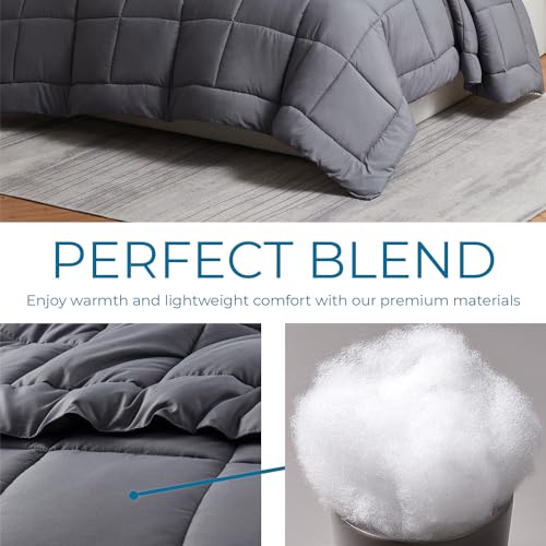 Image of Nestl Quilted Down Alternative Comforter - Queen Size, All Season, Grey with Corner Tabs