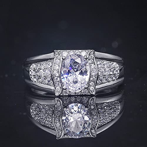 2ct 5A Oval-Cut Cubic Zirconia Ring Plated White Gold, 925 Sterling Silver Engagement Ring Halo Wedding Band Unisex Adult Promise Rings for Her Size 7-122