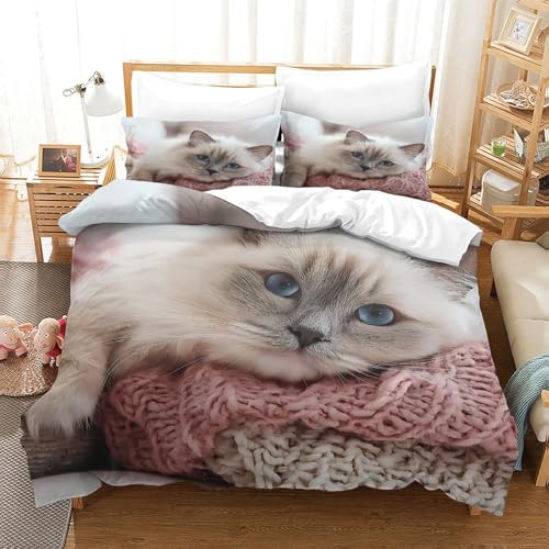 Parure de lit chaton mignon 140x200 avec housse de couette imprimée 3D