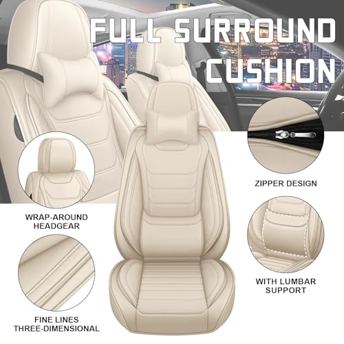 Image of Car Seat Cover Full Set for Toyota Camry Hybrid Seat Covers 2007-2024, Nappa Leather Waterproof Seat Covers For Cars, Airbag Compatible, Universal Automotive Seat Covers(Luxury Front Row /Beige)