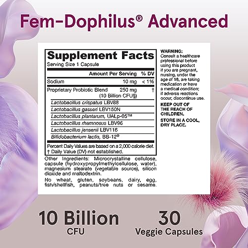 Image of Jarrow Formulas Fem-Dophilus Advanced Probiotics 10 Billion CFU with 6 Science-Backed Strains, for Vaginal, Urinary Tract, Digestive, and Immune Support, 30 Veggie Capsules, Shelf-Stable, Pack of 12