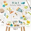 Giant bean Mesa de actividades de madera para niños de 1 año, mesa de aprendizaje Montessori 11 en 1 con laberinto de cuentas, clasificador de formas, juego de pesca y más, juguete de desarrollo #3