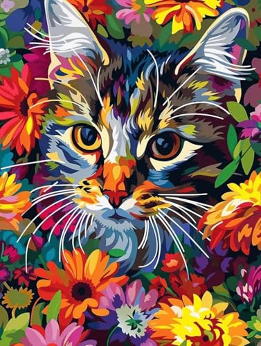 Pintura por números kit adultos para reducir el estrés creando cuadros con números de gato