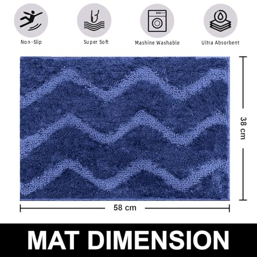 Image of Luxe Home Bath Mat Super Soft Microfiber Non Slip Scotland Waves Bathroom mats Water soak Washable Doormat for Home, Bedroom, Living Room (38x58 cm, Navy) Pack of 1