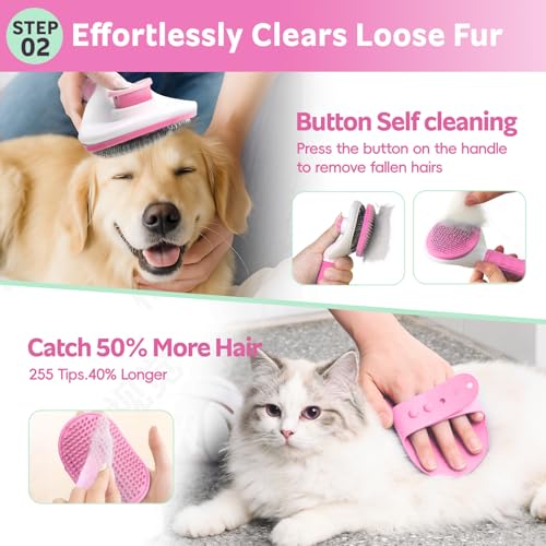 Dog Brush, 13Pcs Pet Grooming Kit with Deshedding Brush for Dogs and Dog Nail Clippers, Cat Grooming Supplies with Pet Hair Removal Gloves, Dematting Comb Brush Shampoo Scrubber for Short & Long Haired Dogs / Cats (Pink 13pcs) - Image 5