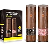 OHFAMO Juego de molinillo de sal y pimienta eléctrico 2 en 1, molinillo de pimienta eléctrico con molino de cerámica ajustable, USB tipo C recargable, manejo con una mano, molinillo de especias para