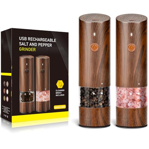 Brenth Electric Salt and Pepper Grinder Set, USB-C Rechargeable Electric Salt and Pepper Mill Kitchen Gadgets, Ceramic Grind and 6 Custom Coarseness for Gourmet Cooking