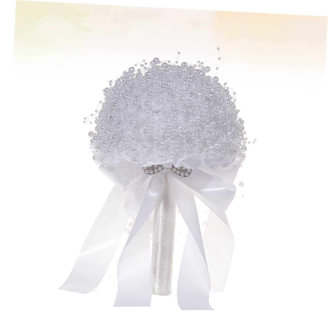 Ciieeo Bouquet Sposa Matrimonio in Perle Artificiali Bianco | Celebrazioni Nuziali e Feste, Elegante Composizione da Portare, Idea Scenica per Sposa