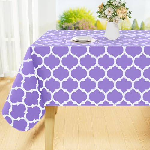 Image of Smiry Rectangle Table Cloth, Flannel Backed Vinyl Tablecloth, 60 inchx102 inch | Waterproof Plastic Tablecloths, Wipeable Table Cover for Dining, Indoor and Outdoor (Lavender)
