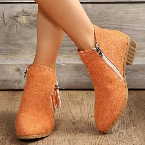 Women's Mug Pointed Toe Faux Suede Stacked Heel Western Ankle Bootie 6