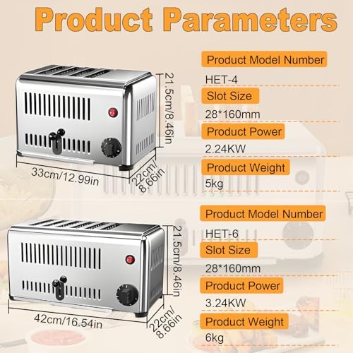 4/6 Slot Commercial Bread Toaster, Stainless Steel Electric Toaster for Home & Catering, Adjustable Timer, Pop-Up Function, 4 Slice Capacity, Ideal for Bakery & Restaurant Use