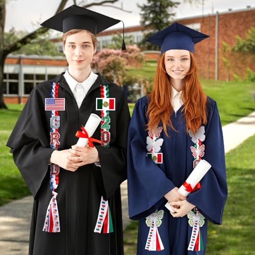 Image of JZWPOOM Mexican Graduation Leis 2026,Class of 2026 Graduation Ribbon with Pin,DIY-Double Handmade Congrats Her Graduations Lei Gifts for High School College