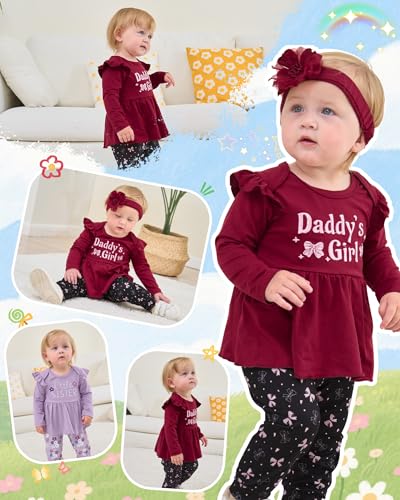 Baby Infant Girl Clothes Long Sleeve Ruffle Romper + Pants + Headband Set Newborn Girl Outfits 0-18 Months2