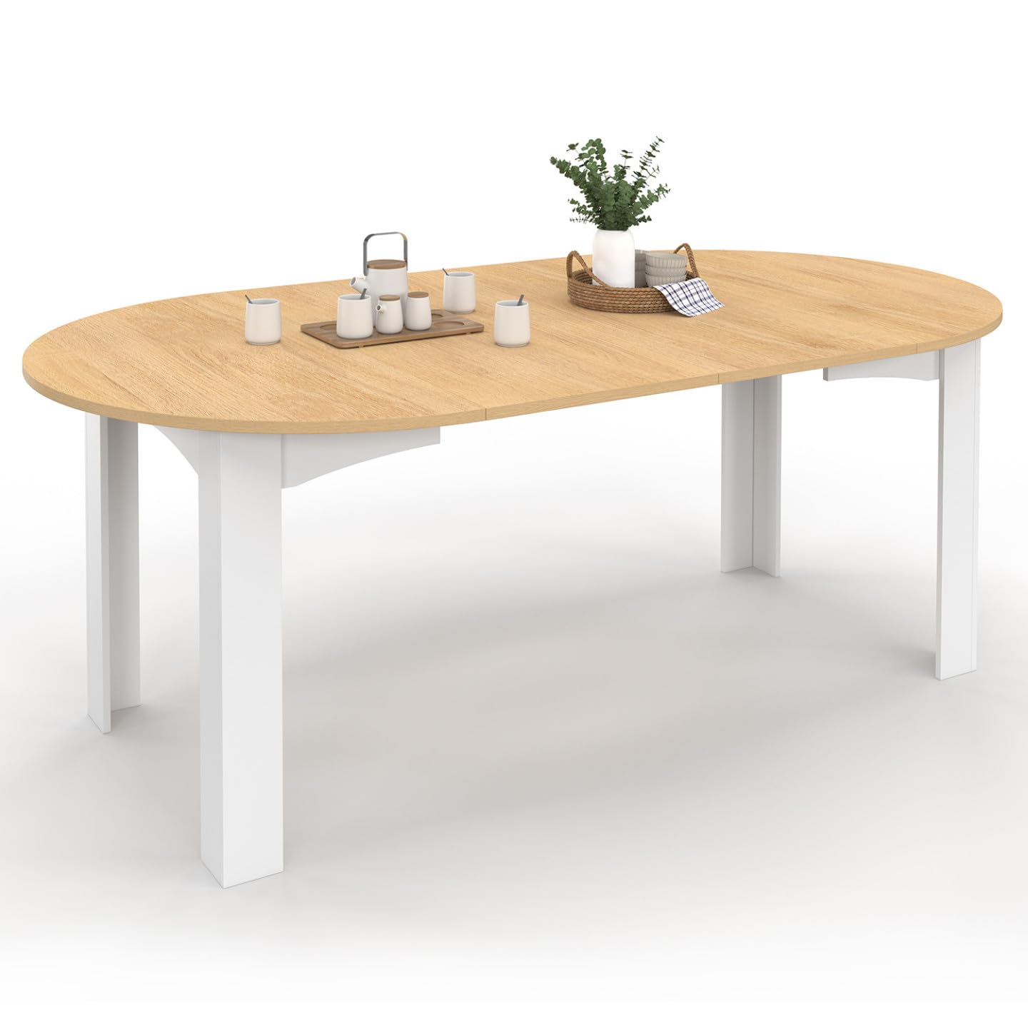 IDMarket - DONA tavolo da pranzo rotondo allungabile 4-10 persone piano finitura faggio bianco 110-200 cm