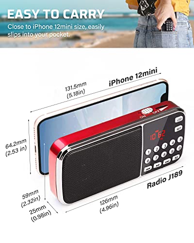 PRUNUS J-189 AM/FM/UKW Kleines Radio mit Bluetooth, Kofferradio mit Heavy Bass Lautsprechern, TF/USB/AUX-Player, Digital… - Image 3