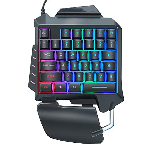 RGB Backlit Einhand-Tastatur, Gaming-Tastatur 35 Tasten mit LED Backlit Keyboard USB verdrahtete Einhändige Folientastatur für Laptop-Gaming