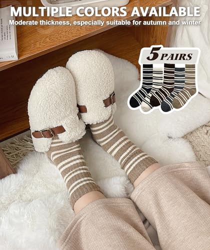 Image of IIG 5 Pairs Women's Vintage Style Thick Wool Warm Winter Crew Socks