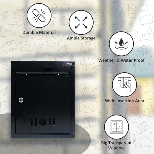 Image of JD FRESH Wall Mount A4 Size Letter Box /Mail Box /Suggestion Box /Complaint Box for Office /Post Box for Home gate with Clear Window View & Secure Key Lock - (Black)