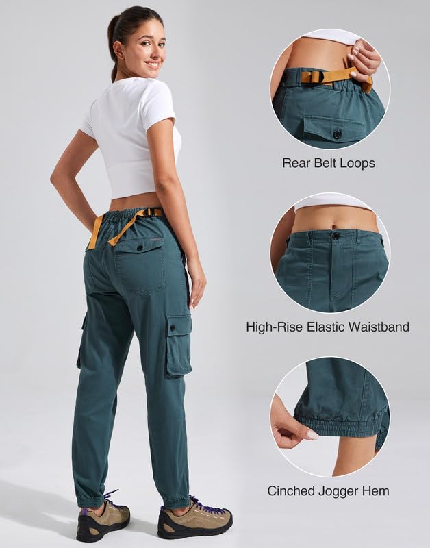 Pioneer Camp Pantaloni cargo da donna lunghi da trekking per donne, resistenti, pantaloni cargo in vita regolabile, pantaloni da jogging per attività all'aria aperta, con 6 tasche