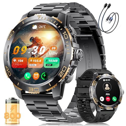 LIGE Smart Watch for Men, Smartwatch with LED Flashlight for Android/iOS, IP68 Waterproof, 300+ Watch Faces, 24/7 Heart Rate/Sleep Monitor, Make/Answer Call, Black Case with Rose Gold Indices