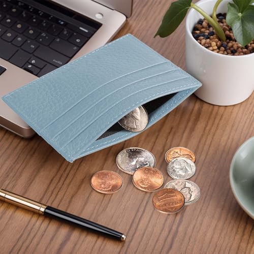 Image of M-Plateau Super Slim Genuine Leather Credit Card Wallet | Card Holder, Small Wallet for Man and Women with 6 Card Slots and 1 Pocket (Sky Blue)