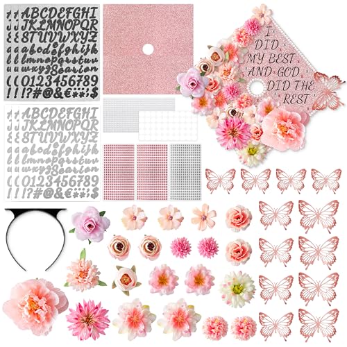 WATINC Rose Gold DIY Graduation Cap Decorations, 46Pcs 2025 DIY G...