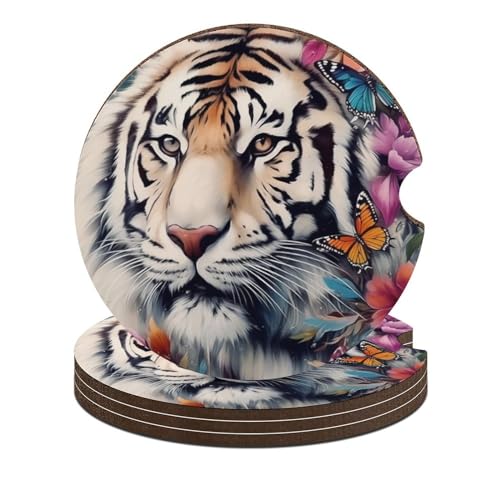 Set de 4 posavasos para auto diseño White Tiger Flowers miniatura 1