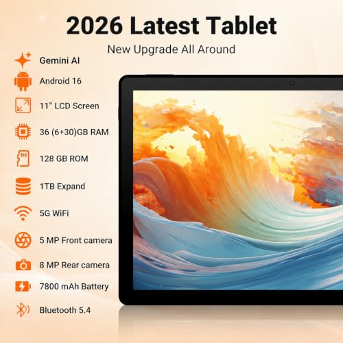 Image of Tablet,11 inch Android16 Tablet with Keyboard,36GB+128GB,1TB TF Expansion