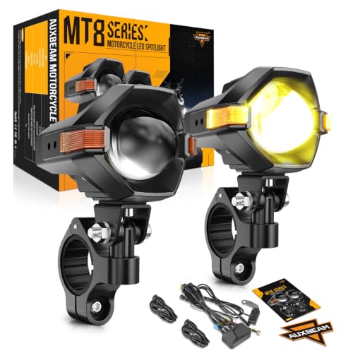 Auxbeam Motorcycle LED Fog Lights Auxiliary Lights Driving Light Spotlights 8 Modes White/Amber Dual Color Strobe Switchback 3 Inch 120W LED Offroad Work Light for Motorcycle ATV UTV Trucks - 2Pcs