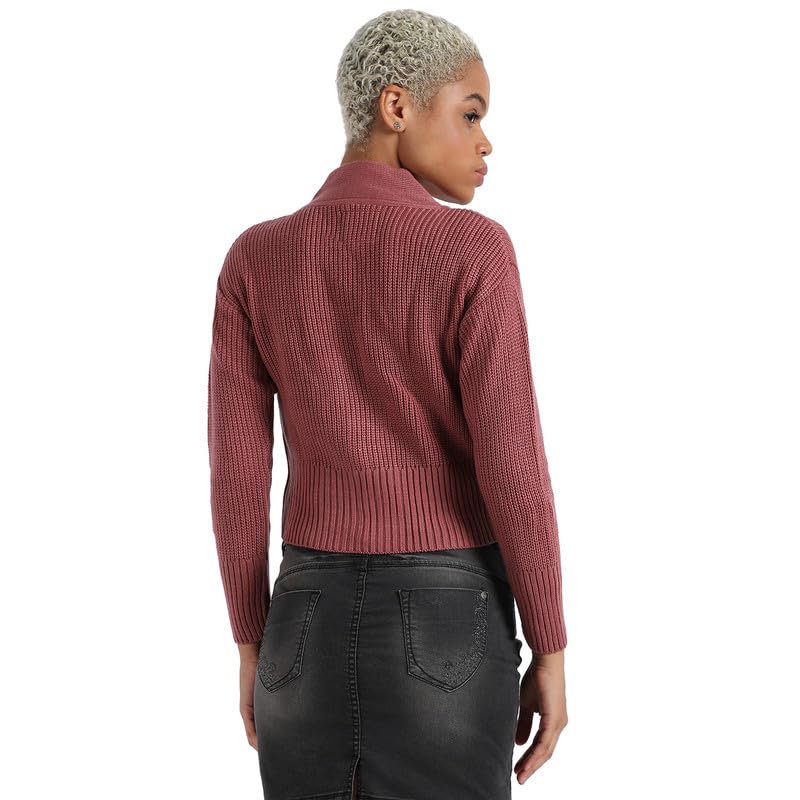 Image of PINACOLADA Women's Solid Ribbed Cropped CardiganFor Casual Wear | V Neck | Long Sleeve | Wool Sweater Crafted with Comfort Fit for Everyday Wear