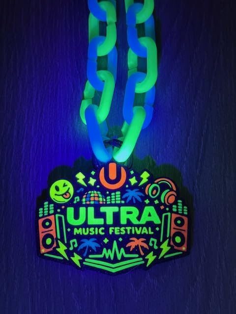 Ultra Music Festival Hype Chain Pendant Necklace – Glow in The Dark 3D Printed PETG Rave EDM Festival Chain, 30 Links, 32” Long - Image 3