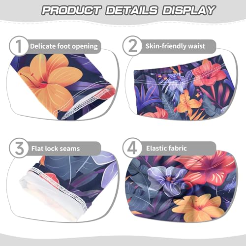 Tropical Floral Girls Leggings Ultra Soft Compression Yoga Gym Pants for Kids 4-10T3